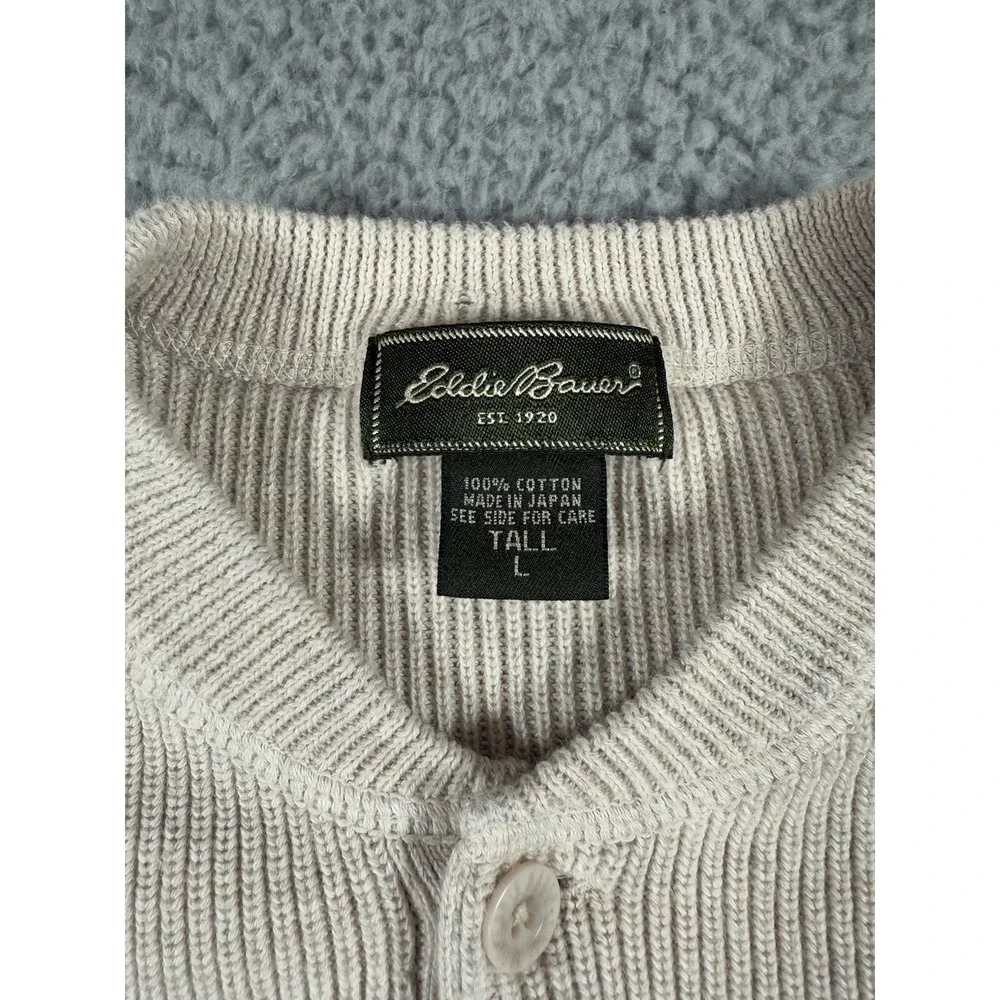 Eddie Bauer Swearter Mens LT Cream Biege Henley Knit Long Sleeve Pullover Button - Picture 6 of 10